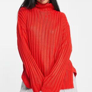 Roll Neck Knitted Sweater in Firehouse Red